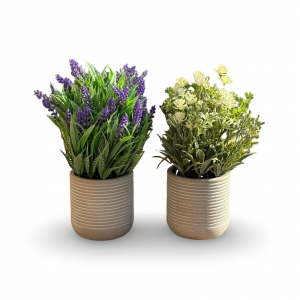 قوار ورد بورسلان محزز ملون صغير مع ورد صناعي