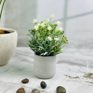 قوار ورد بورسلان محزز ملون صغير مع ورد صناعي