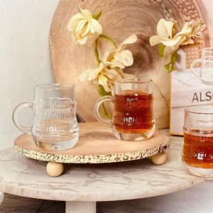 طقم كاسات شاي ماج زجاج شفاف قاعدة مدور يد خاتم 12 قطعة