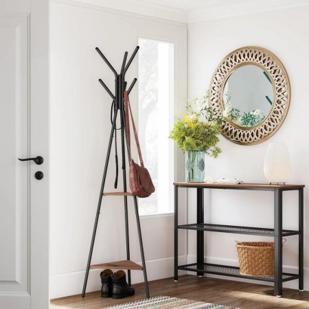 شماعة ستاند علاقة ملابس مع رف2 خشب مثلث حديد اسود شماعة ستاند علاقة ملابس مع رف2 خشب مثلث حديد اسود