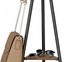 شماعة ستاند علاقة ملابس مع رف2 خشب مثلث حديد اسود