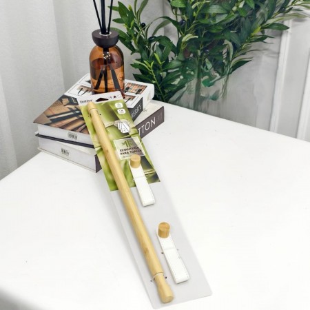 علاقة ملابس/ بشكير/ مناشف خشب طويلة مع خيط حبل ابيض ثقيل تعليقة BATHLUX علاقة ملابس/ بشكير/ مناشف خشب طويلة مع خيط حبل ابيض ثقيل تعليقة BATHLUX