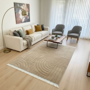 سجاد بوهيمي صيني 180 × 270 سادة حرير بصمة نافر ارضية لاصق ذهبي / بيج سجاد بوهيمي صيني 180 × 270 سادة حرير بصمة نافر ارضية لاصق ذهبي / بيج