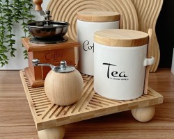 كوستر خشب بامبو محفر اشكال مع ارجل