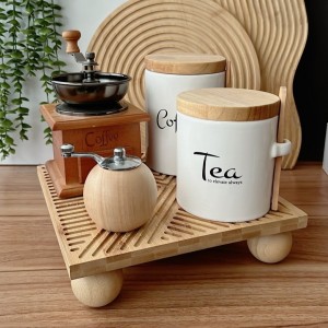 كوستر خشب بامبو محفر اشكال مع ارجل