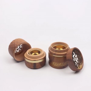 مبخره خشب بني مرصع غطاء معدن مرسم احرف عربية حجم صغير